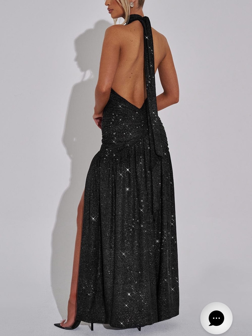 Black Sparkle Halter Plunge Maxi Dress - Picture 2 of 2